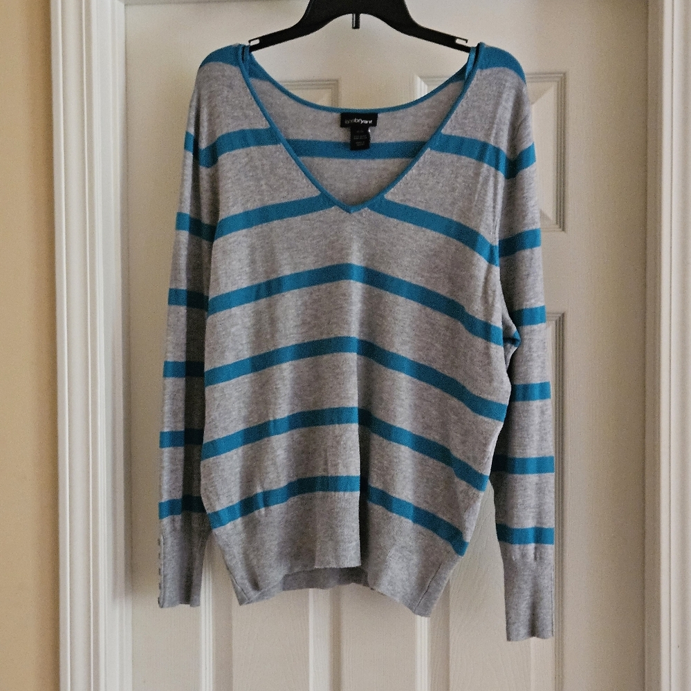 Lane Bryant Women's V-neck Strip Long Sleeve Sweater 18-20